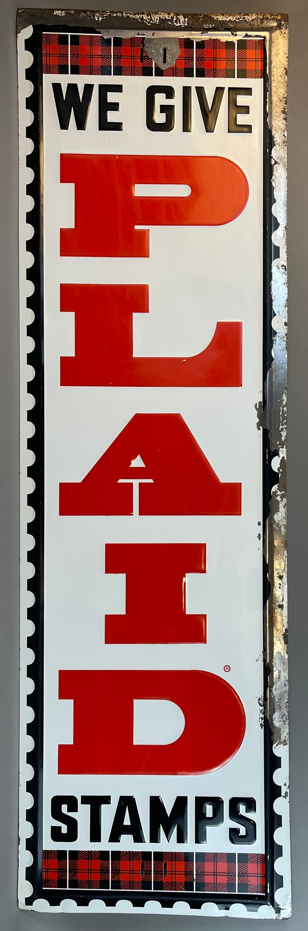 1950s Plaid Stamps Advertsing Painted Metal Sign Vertical (1 of 7)