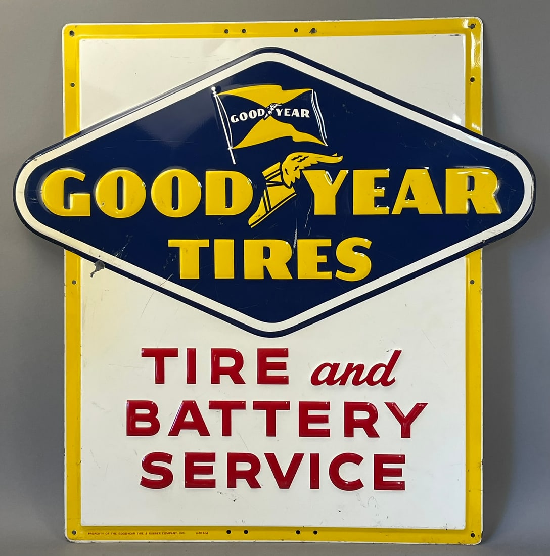 1950s Goodyear Tire Battery Service Metal Sign (1 of 14)