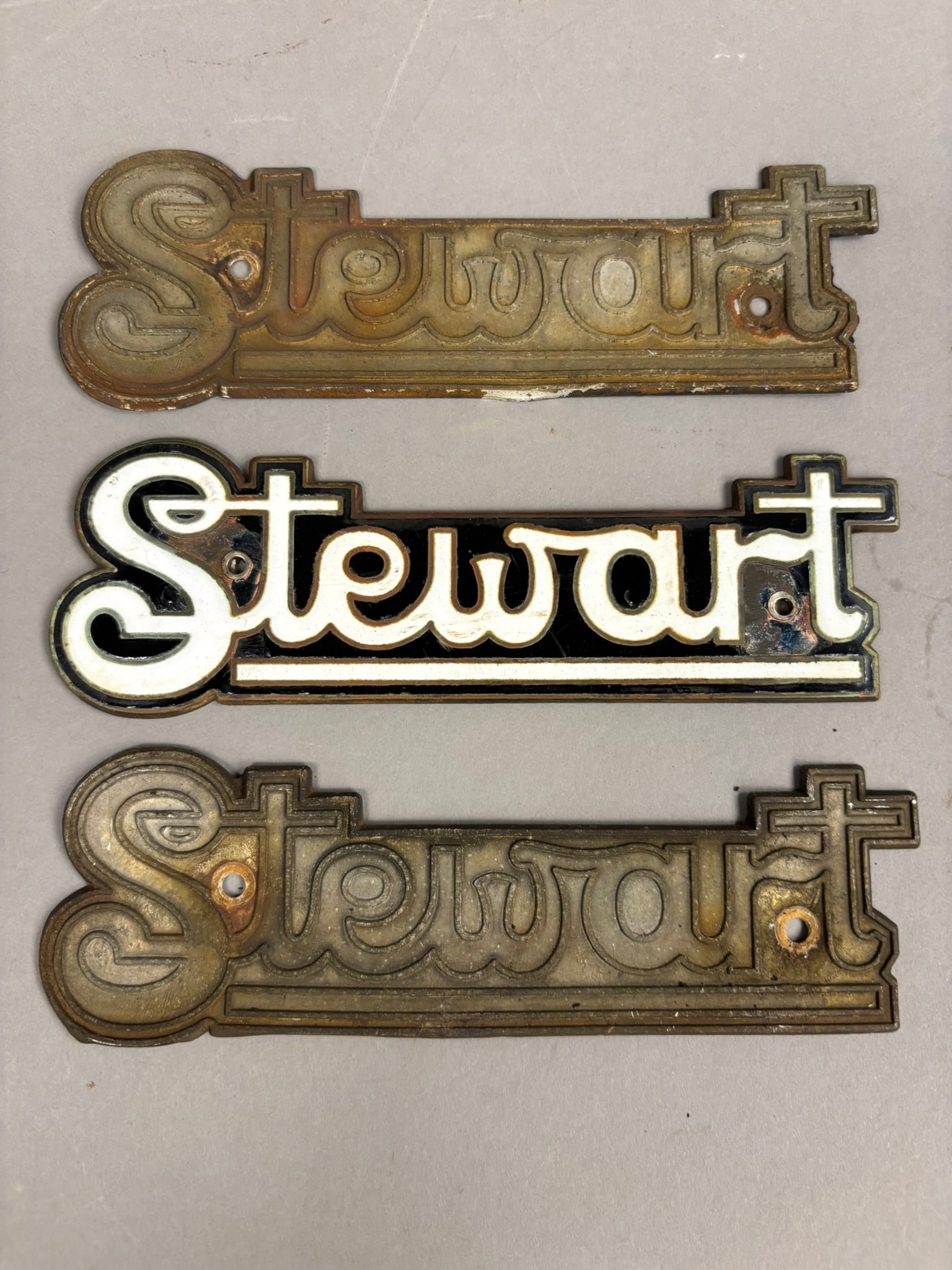 3 Stewart Brass & Enamel Car Automotive Emblem (1 of 9)