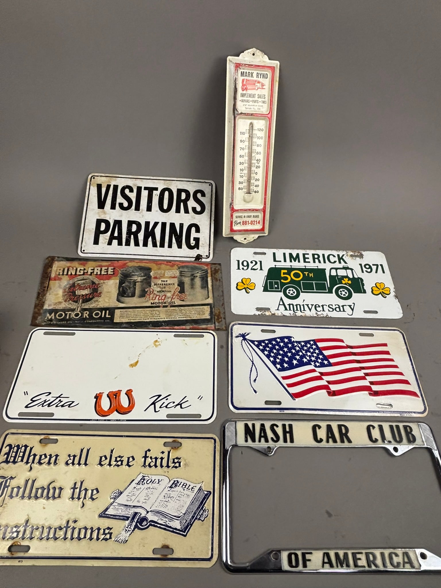 Lot 8 Original Tin Advertising & License Plate Signs: See all photos. Great original lot of 8 advertising signs.