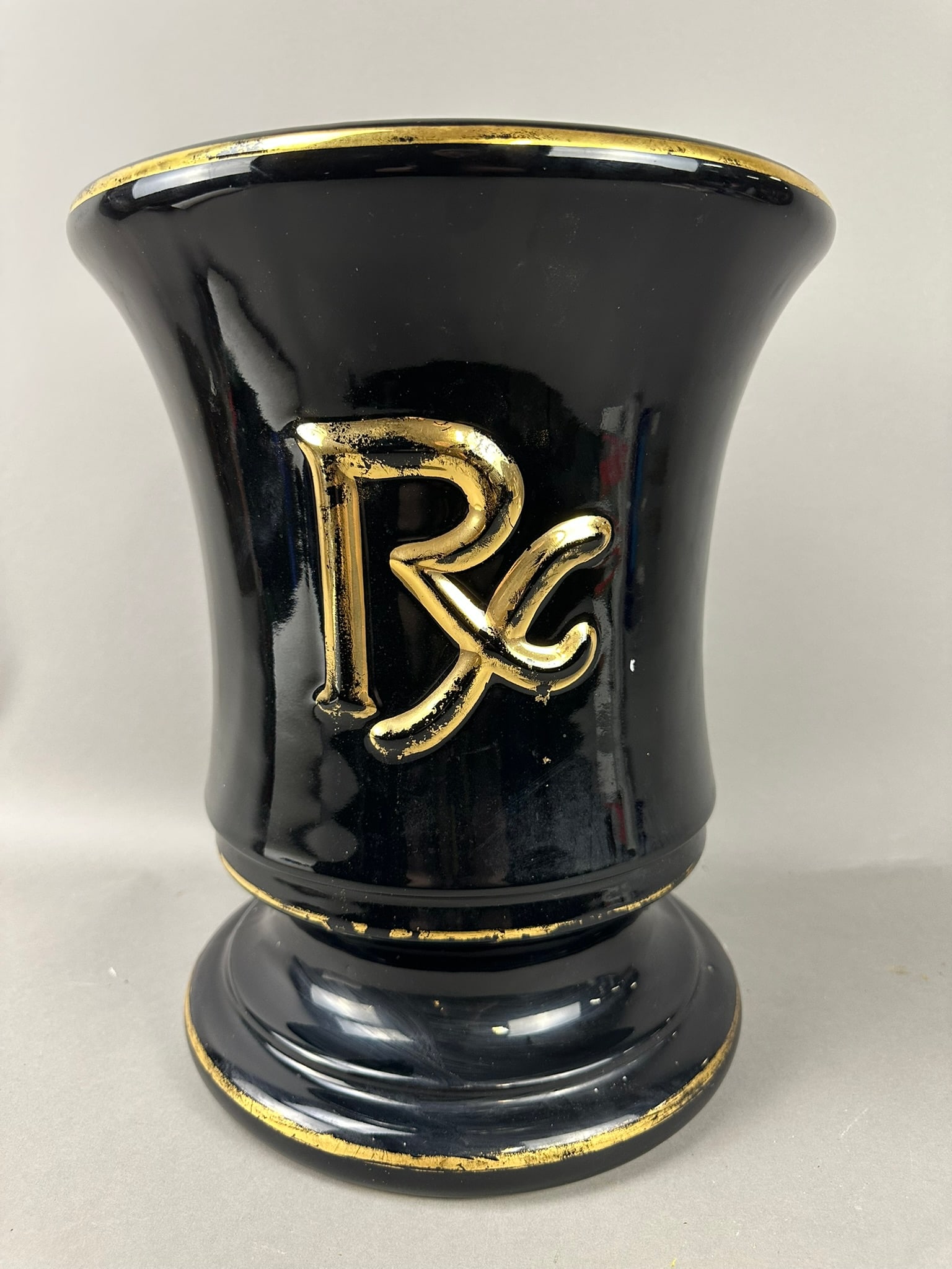 Ceramic Drugstore Mortar Advertising Display by Gilman Bros Boston: 12.25" diameter x 14.75" tall - made by Gilman brothers out of Boston Mass.