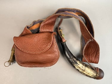 19th Century Black Powder Horn Leather Ammo Pouch