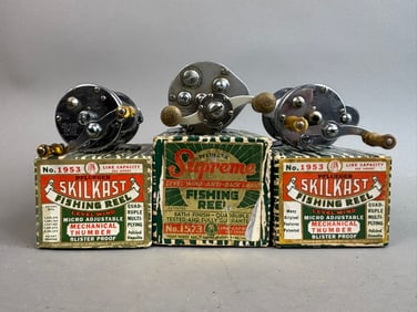 3 40s Pflueger Skilkast Fishing Reels Original Box