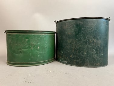 Pair Antique 20s Galvanized Minnow Painted Buckets