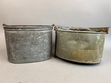 Pair Unique Oval Shaped Galvanized Minnow Buckets
