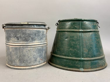 Pair Antique Galvanized Minnow Small Pail Buckets