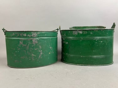Pair Green Paint Antique Galvanized Minnow Buckets
