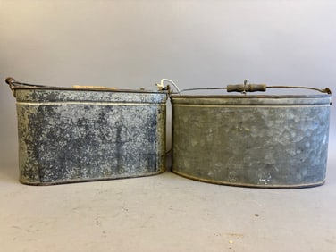 Pair Antique Oval Galvanized Minnow Buckets