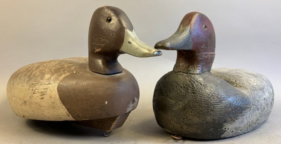 Pair Antique Wood Duck Decoys Unlimited Signed LK