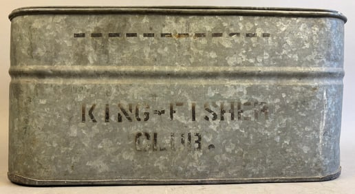 Antique King Fisher Club Galvanized Minnow Bucket