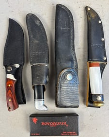 5 Vintage Hunting Knives Winchester Buck Linder