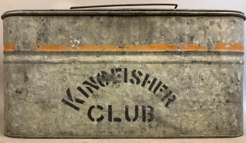 Antique Oval King Fisher Club Galvanized Minnow Bucket