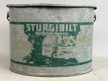 Antique Sturdibilt Galvanized Minnow Bucket Oval Green
