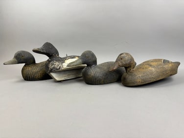 4 Antique Carved Wood Duck Decoys Painted
