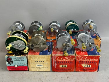 9 40s 50s Shakespeare Bait Casting Fishing Reels Boxes