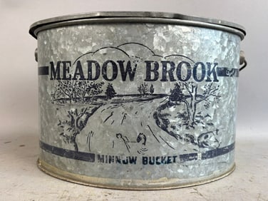 Antique Oval Meadow Brook Galvanized Minnow Bucket
