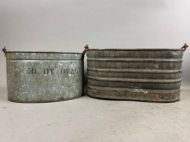 Pair Antique Oval Galvanized Fishing Minnow Buckets
