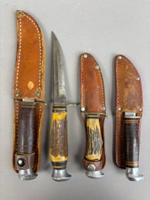 4 Antique LL Bean Olsen Ka Bar Bone Hunting Knives