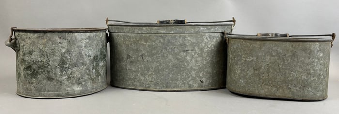 3 Antique Oval Galvanized Minnow Buckets