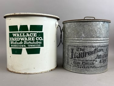 2 Antique Galvanized Wallace Hardware Minnow Buckets