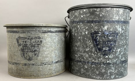 2 Antique Falls City Anglers Choice Minnow Buckets