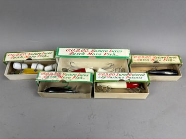 5 Antique NOS Creek Chubb Fishing Lures w/Boxes