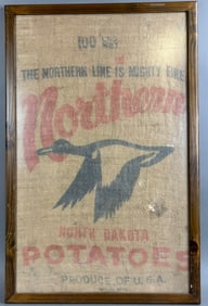 Antique North Dakota Potatoes Burlap Sack Mallard