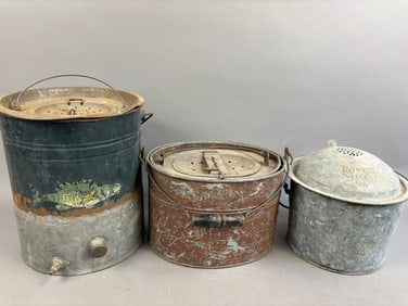3 Early Galvanized Minnow Buckets Falls City Winner