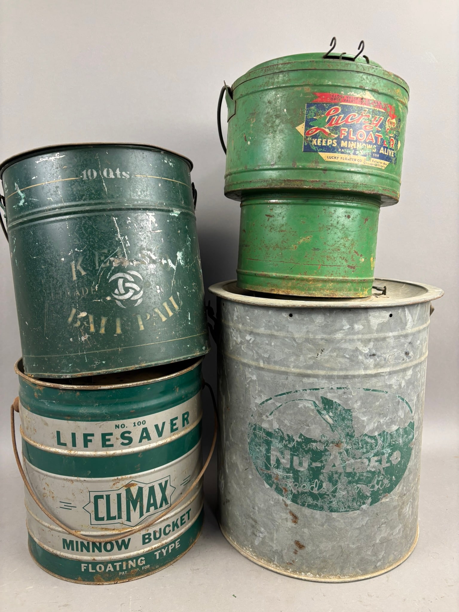 4 Green Decorated Galvanzied Minnow Buckets Airflo (1 of 8)