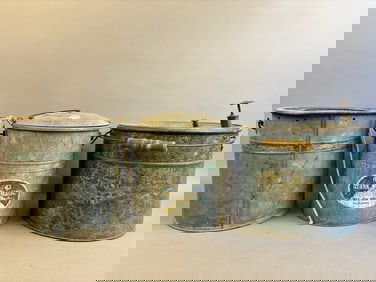 3 Antique Falls City Galvanzied Minnow Buckets