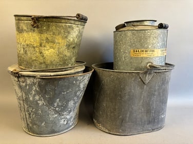 4 Antique Galvanized Bait Minnow Buckets R&R Ohio