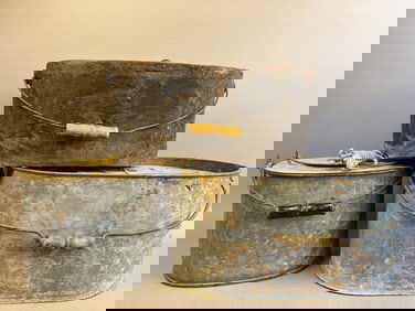 3 Antique Oval Shaped Galvanized Minnow Buckets