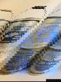 4 Antique Galvanzied Blue Decorated Minnow Buckets