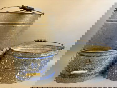 3 Antique Galvanzied Oval Minnow Buckets Fish EZ