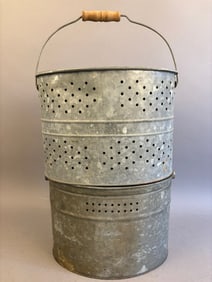 2 Antique Galvanized Old Pal Bait Minnow Buckets