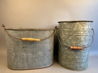 2 Antique Galvanzied Large Oval Minnow Buckets