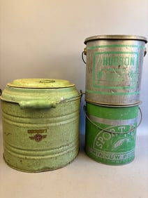 3 Antique Galvanized Minnow Buckets Green Decoration