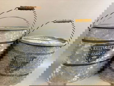 Pair Antique Falls City Galvanized Minnow Buckets