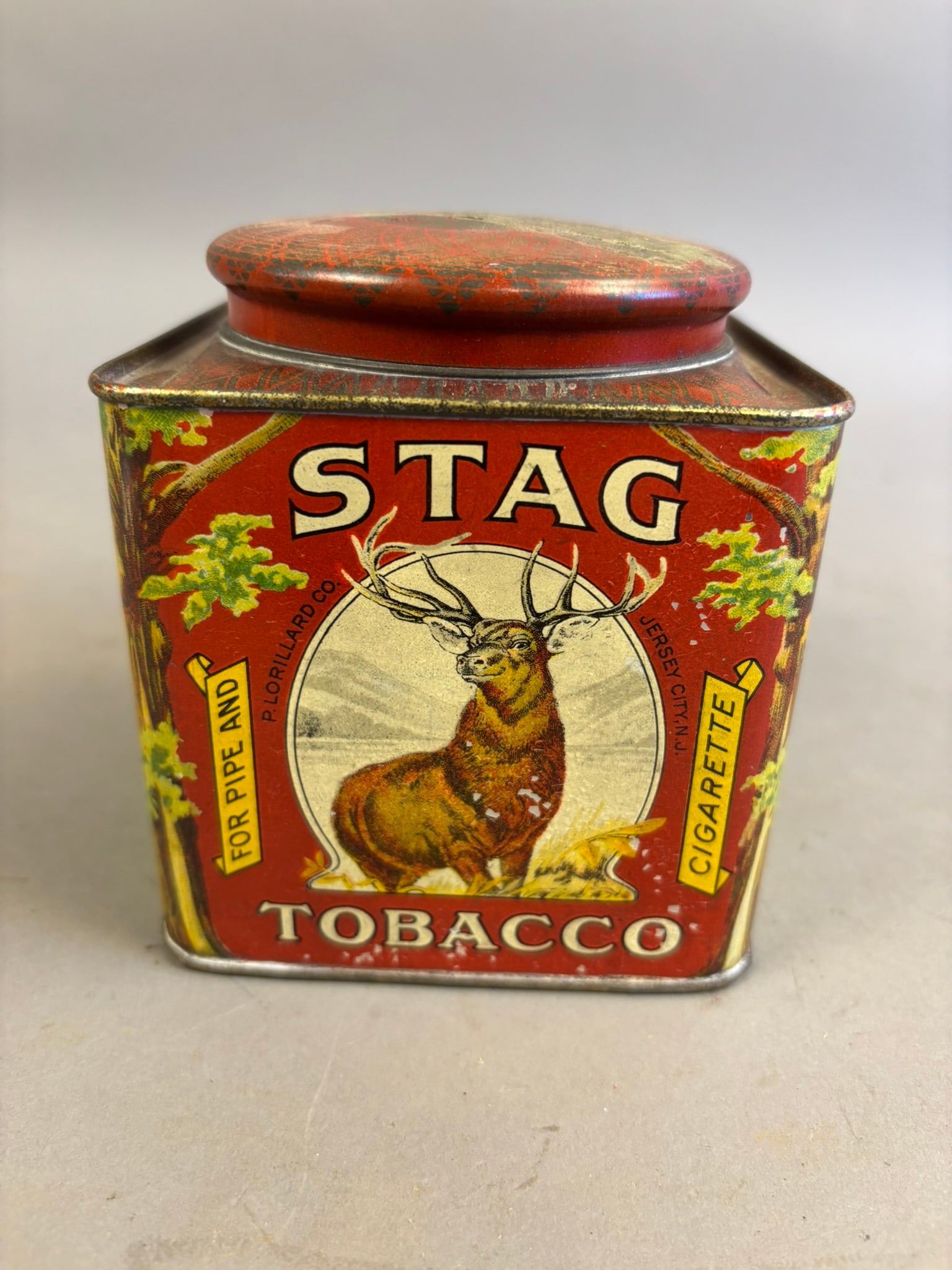 Antique Stag Tobacco Square Tin 1910 Tax Stamp (1 of 8)