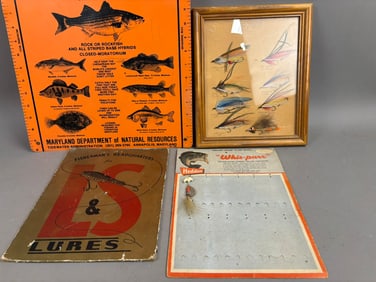 4 Vintage Fishing Lure Displays Heddon Trolling Fly