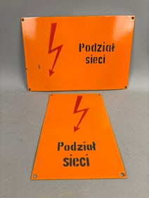 2 50s Era Polish High Voltage Porcelain Signs