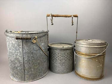 3 Antique Galvanized Minnow Buckets Real McCoy