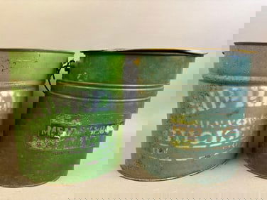 Pair Green Paint Antique Galvanized Minnow Buckets