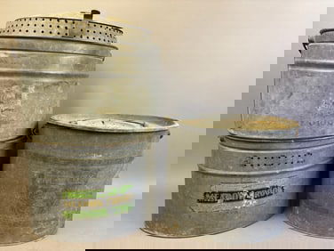 3 Antique Galvanized Minnow Buckets Oval Submarine
