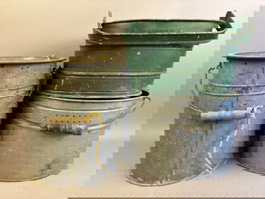 3 Antique Oval Galvanized Minnow Buckets Green
