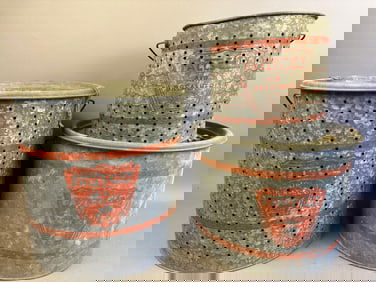3 Antique Falls City Red Painted Minnow Buckets