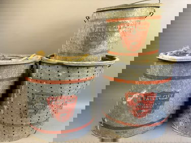 3 Antique Falls City Galvanized Minnow Buckets Red