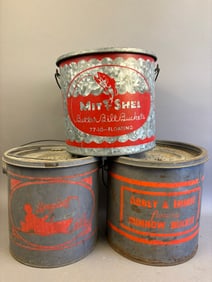 3 Antique Galvanized Minnow Buckets Red Painted
