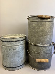 3 Antique Galvanzied Minnow Buckets Victor Inserts