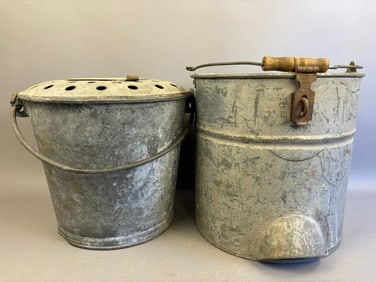 2 Antique Homemade Galvanized Minnow Buckets
